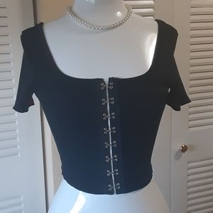 Black Crop top Hook and Eye Closure Small